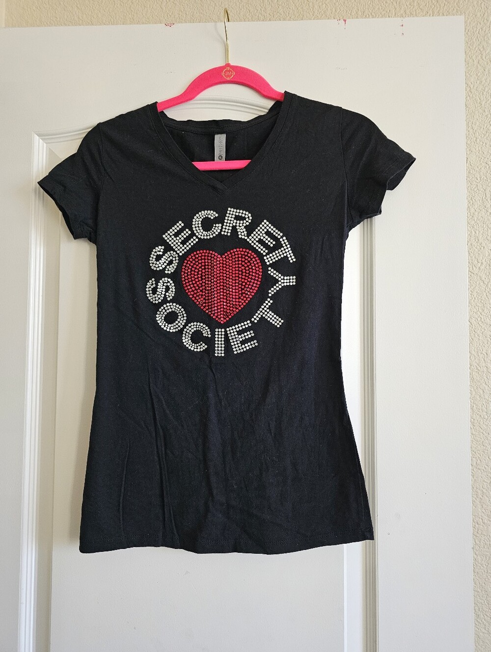 Black 'Secretly Society' Rhinestone Heart Tee